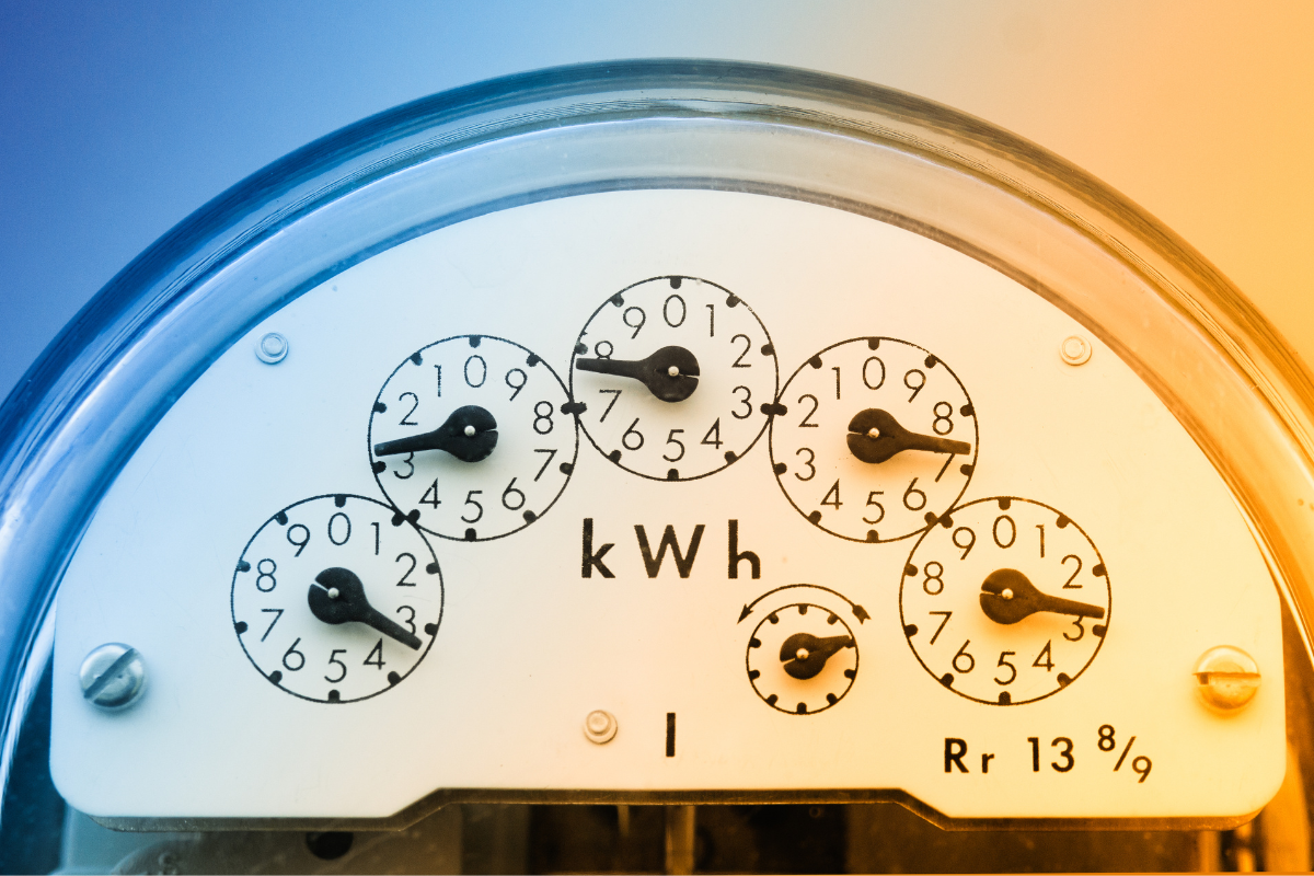close up of utilities meter measuring kilowatt hours