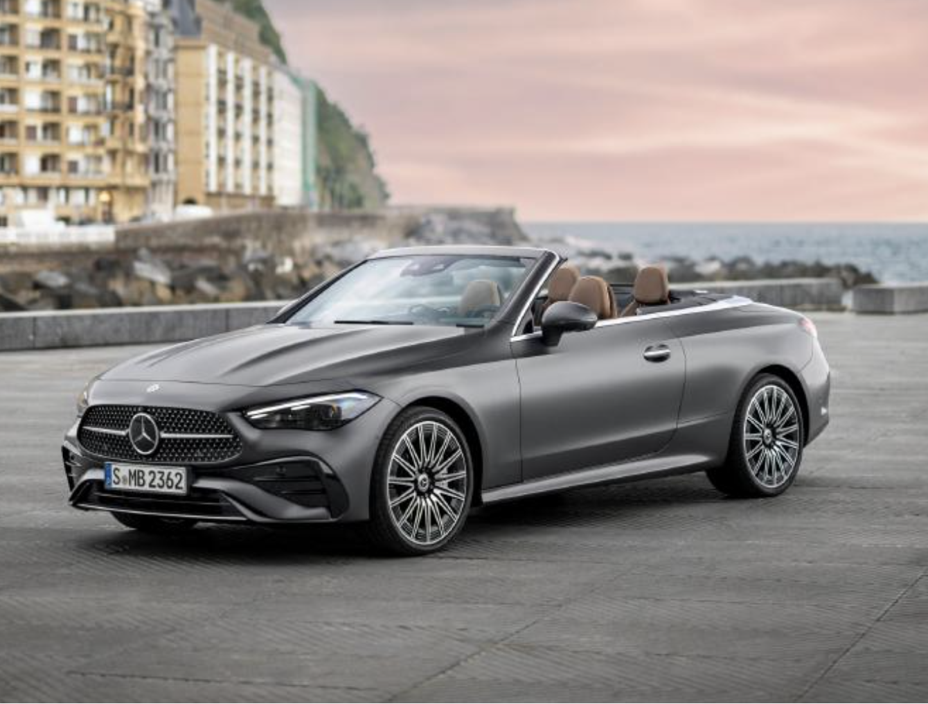 Mercedes Benz Cabriolet convertible with seaside backdrop